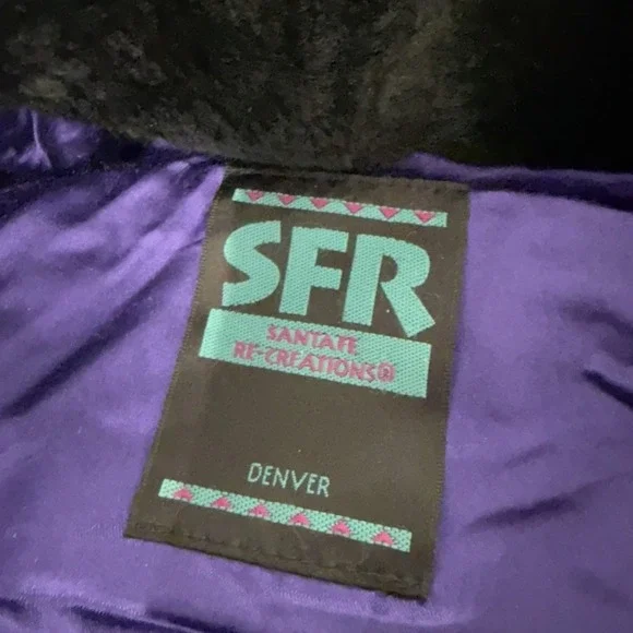 Vintage SFR Santa Fe Re-Creations Patchwork Coat Faux Fur Trim Purple Green Med - Picture 4 of 9